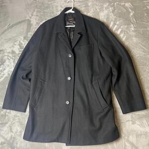 Cole Haan Trench Coat Mens Large‎ Black Long Sleeve Wool Blend Single Breasted